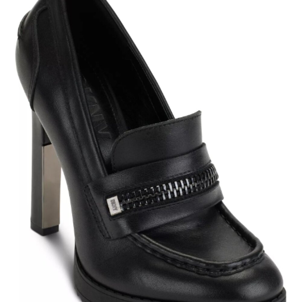 DKNY loafer leather black heels, size 9